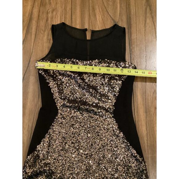 Aidan Mattox Illusion Sequined Sheath Mini Dress Sleeveless Black Gold US 0 - Picture 8 of 10
